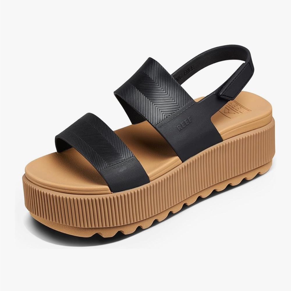 Reef Women's Black and Tan Platform Sandals